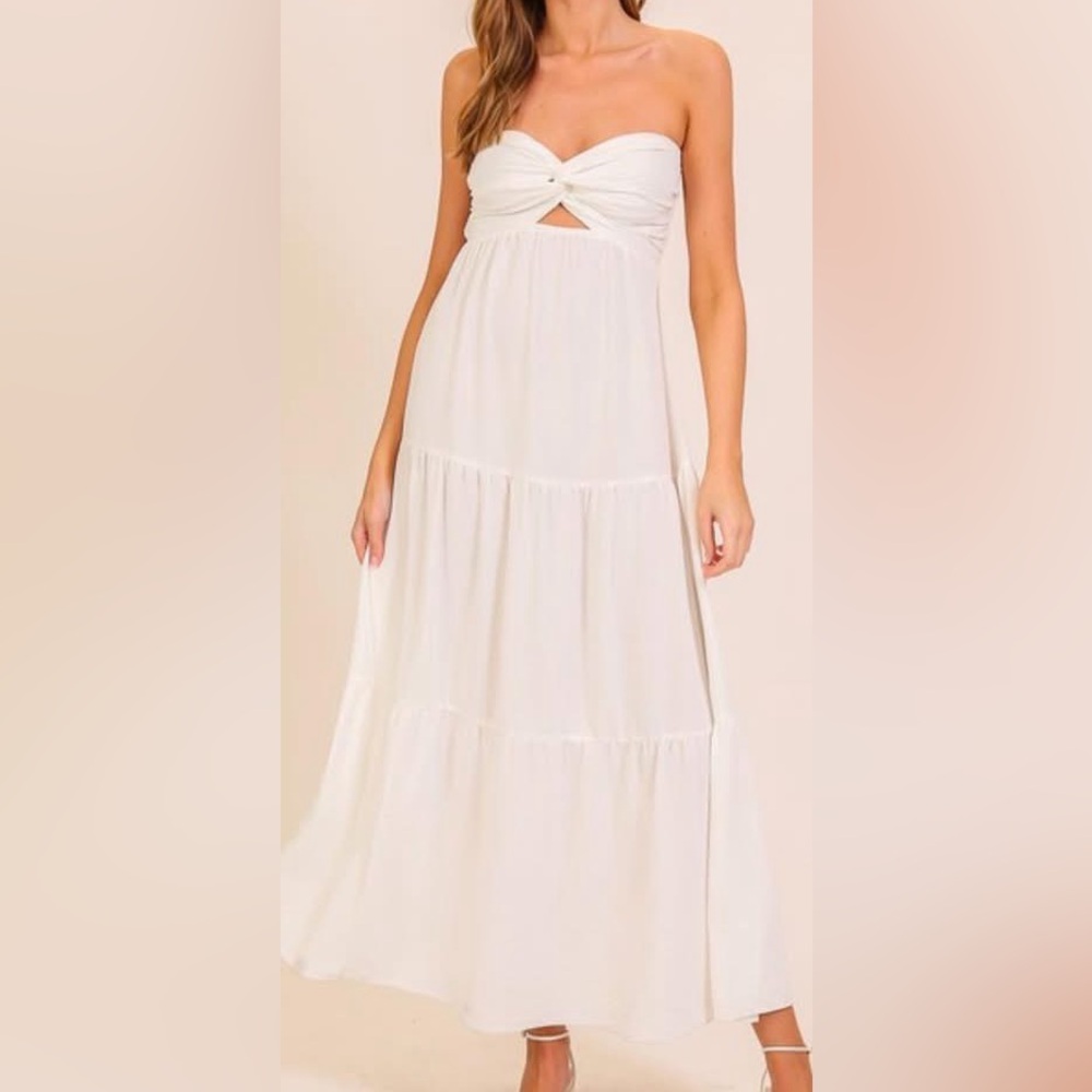 Timing Strapless Twist Front Maxi Dress in White